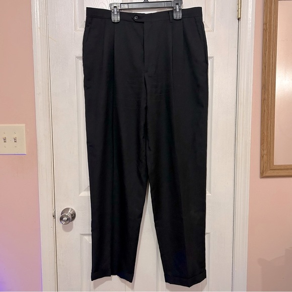 Claiborne Black Pants Pleated Cuff Men’s Dress Pants 38X34 Career - Picture 1 of 6